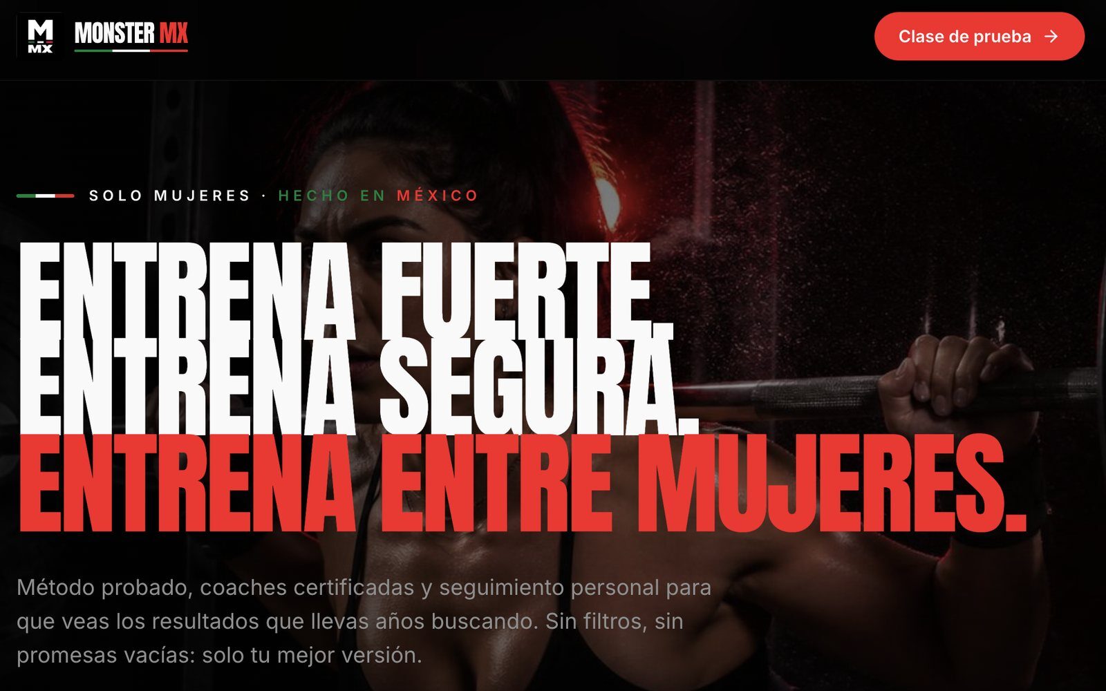Web de Monster MX, gimnasio para mujeres, diseñada por REHAZ