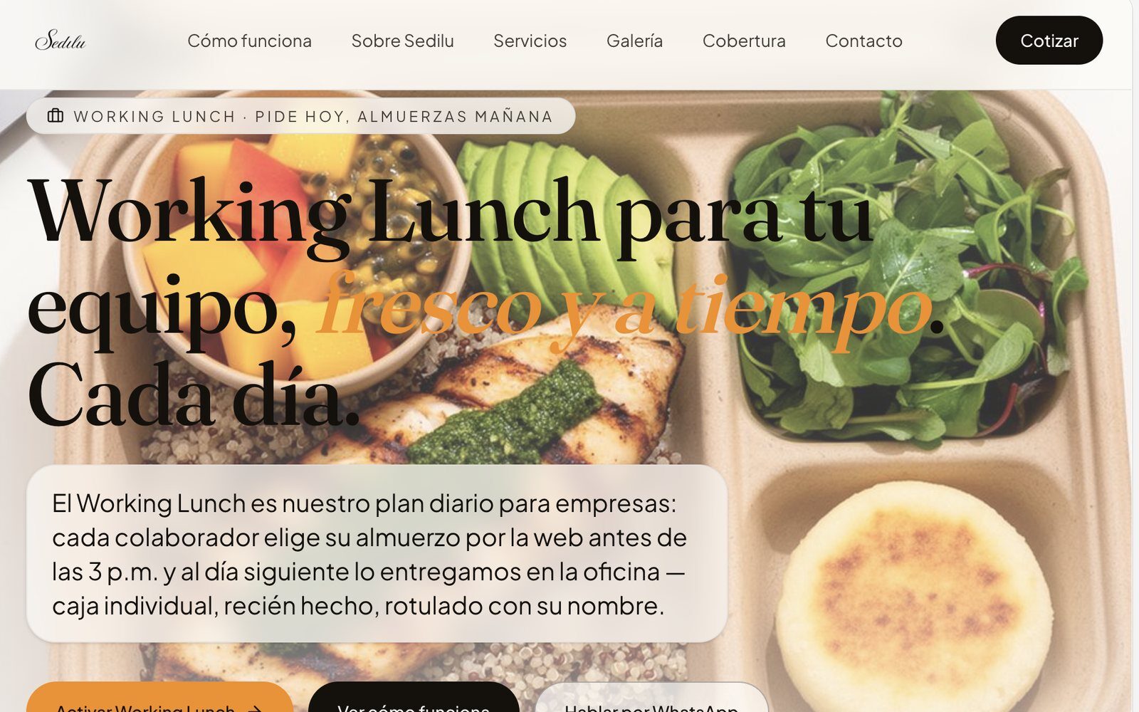 Web de Sedilu Catering, catering corporativo, diseñada por REHAZ